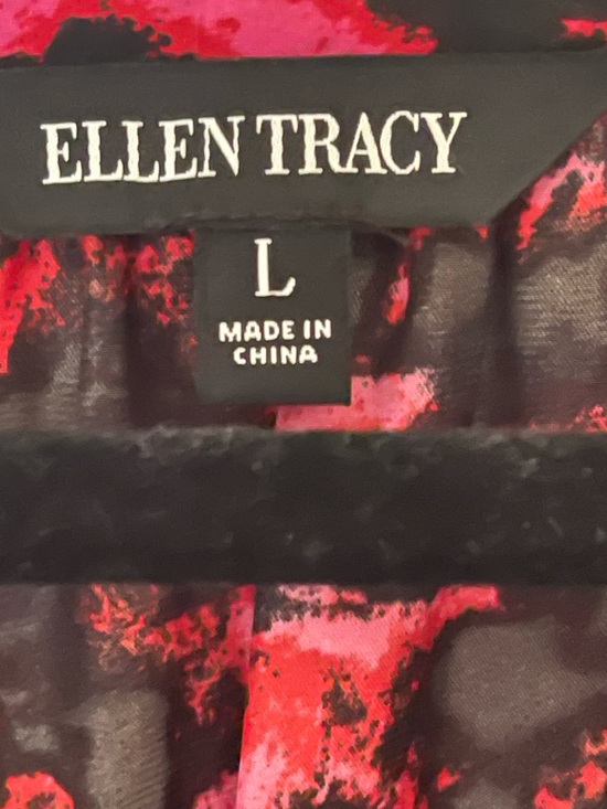 Ellen Tracy navy blue Long Sleeve Peplum Top and one  Pink/Black Printed Blouse - Picture 4 of 4